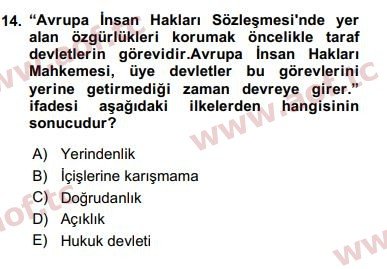 2016 İnsan Hakları ve Kamu Özgürlükleri Final 14. Çıkmış Sınav Sorusu