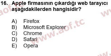 2015 Temel Bilgi Teknolojileri 1 Yaz Okulu 16. Çıkmış Sınav Sorusu