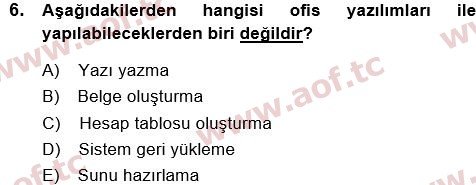 2015 Temel Bilgi Teknolojileri 1 Yaz Okulu 6. Çıkmış Sınav Sorusu