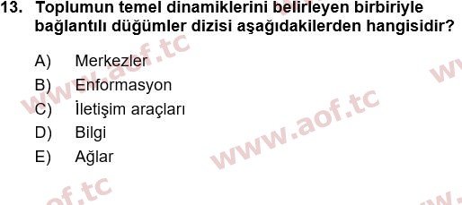 2016 Temel Bilgi Teknolojileri 1 Yaz Okulu 13. Çıkmış Sınav Sorusu