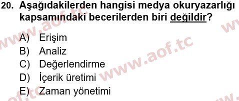 2016 Temel Bilgi Teknolojileri 1 Yaz Okulu 20. Çıkmış Sınav Sorusu