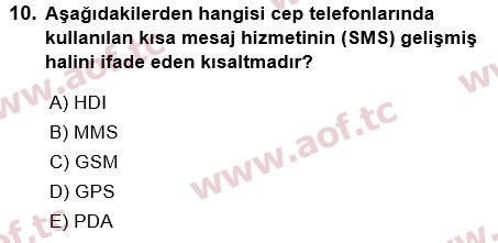 2018 Temel Bilgi Teknolojileri 1 Yaz Okulu 10. Çıkmış Sınav Sorusu