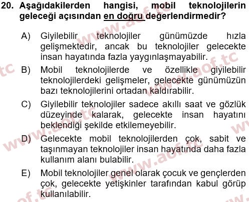 2018 Temel Bilgi Teknolojileri 1 Yaz Okulu 20. Çıkmış Sınav Sorusu