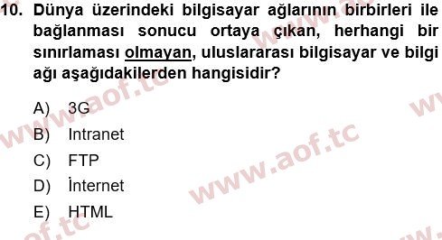2019 Temel Bilgi Teknolojileri 1 Yaz Okulu 10. Çıkmış Sınav Sorusu