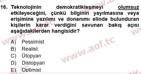 2020 Temel Bilgi Teknolojileri 1 Final 16. Çıkmış Sınav Sorusu