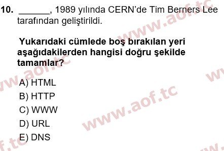 2021 Temel Bilgi Teknolojileri 1 Yaz Okulu 10. Çıkmış Sınav Sorusu