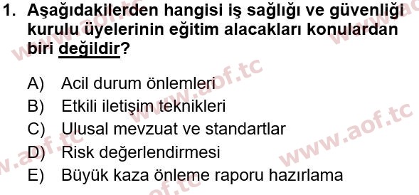 2015 İş Sağlığı ve Güvenliği Yaz Okulu 1. Çıkmış Sınav Sorusu