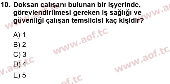 2015 İş Sağlığı ve Güvenliği Yaz Okulu 10. Çıkmış Sınav Sorusu