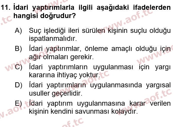 2015 İş Sağlığı ve Güvenliği Yaz Okulu 11. Çıkmış Sınav Sorusu