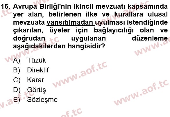 2015 İş Sağlığı ve Güvenliği Yaz Okulu 16. Çıkmış Sınav Sorusu