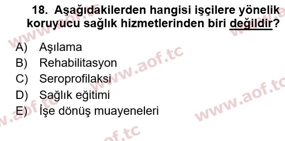 2015 İş Sağlığı ve Güvenliği Yaz Okulu 18. Çıkmış Sınav Sorusu