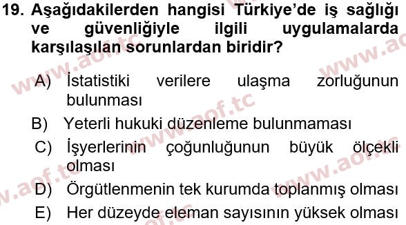 2015 İş Sağlığı ve Güvenliği Yaz Okulu 19. Çıkmış Sınav Sorusu