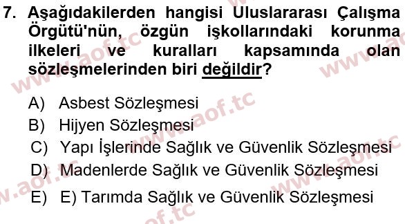 2015 İş Sağlığı ve Güvenliği Yaz Okulu 7. Çıkmış Sınav Sorusu