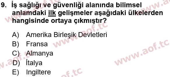 2015 İş Sağlığı ve Güvenliği Yaz Okulu 9. Çıkmış Sınav Sorusu