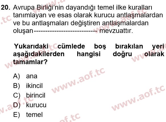 2020 İş Sağlığı ve Güvenliği Yaz Okulu 20. Çıkmış Sınav Sorusu