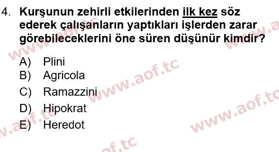 2020 İş Sağlığı ve Güvenliği Yaz Okulu 4. Çıkmış Sınav Sorusu