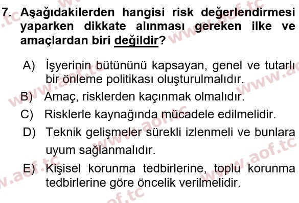 2020 İş Sağlığı ve Güvenliği Yaz Okulu 7. Çıkmış Sınav Sorusu
