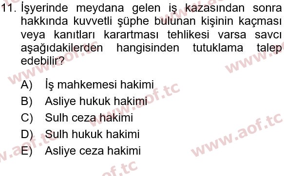 2022 İş Sağlığı ve Güvenliği Final 11. Çıkmış Sınav Sorusu