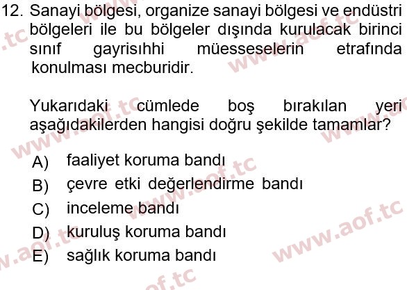 2022 İş Sağlığı ve Güvenliği Final 12. Çıkmış Sınav Sorusu
