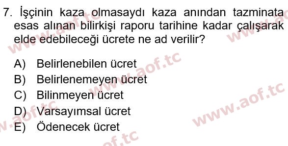2022 İş Sağlığı ve Güvenliği Final 7. Çıkmış Sınav Sorusu