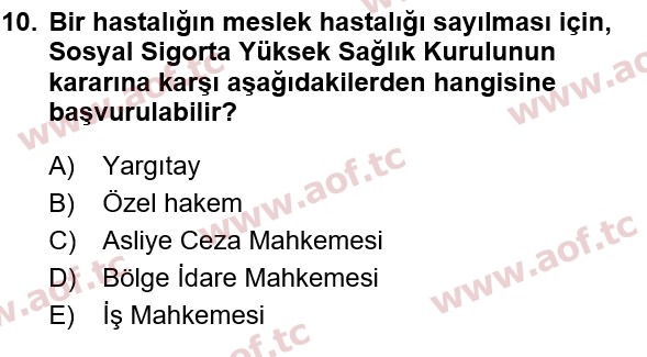 2023 İş Sağlığı ve Güvenliği Arasınav 10. Çıkmış Sınav Sorusu