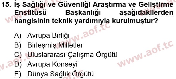 2023 İş Sağlığı ve Güvenliği Arasınav 15. Çıkmış Sınav Sorusu