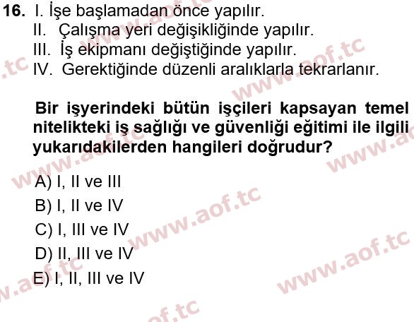 2023 İş Sağlığı ve Güvenliği Arasınav 16. Çıkmış Sınav Sorusu