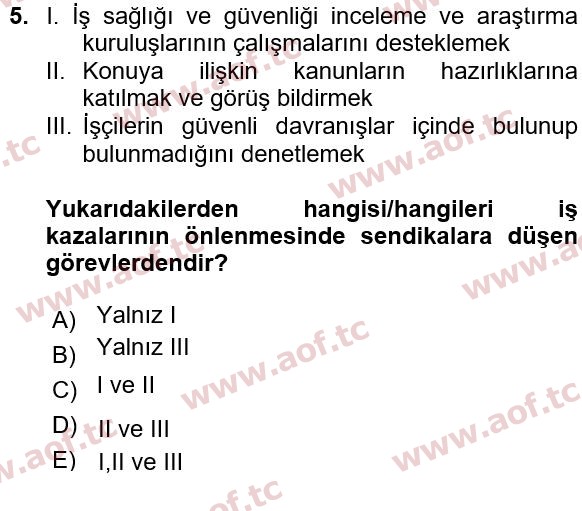 2023 İş Sağlığı ve Güvenliği Arasınav 5. Çıkmış Sınav Sorusu