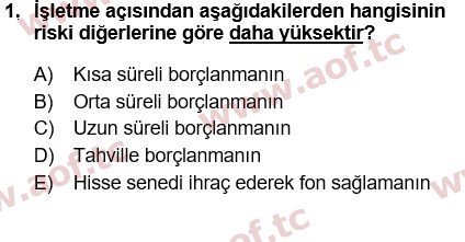 2016 Finansal Yönetim 1 Yaz Okulu 1. Çıkmış Sınav Sorusu