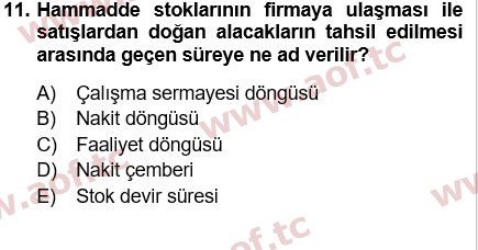 2016 Finansal Yönetim 1 Yaz Okulu 11. Çıkmış Sınav Sorusu