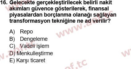 2016 Finansal Yönetim 1 Yaz Okulu 16. Çıkmış Sınav Sorusu