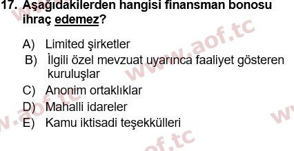 2016 Finansal Yönetim 1 Yaz Okulu 17. Çıkmış Sınav Sorusu