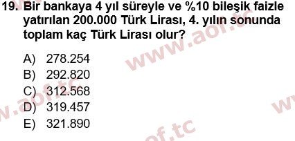 2016 Finansal Yönetim 1 Yaz Okulu 19. Çıkmış Sınav Sorusu