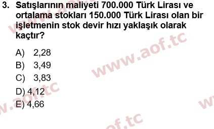 2016 Finansal Yönetim 1 Yaz Okulu 3. Çıkmış Sınav Sorusu