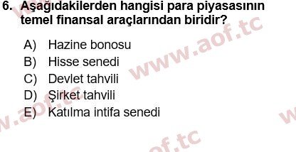 2016 Finansal Yönetim 1 Yaz Okulu 6. Çıkmış Sınav Sorusu