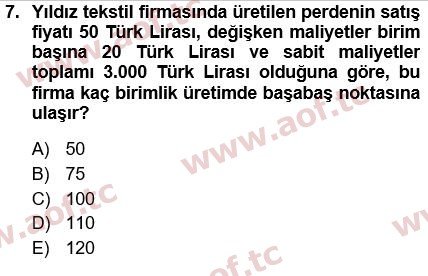 2016 Finansal Yönetim 1 Yaz Okulu 7. Çıkmış Sınav Sorusu