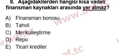 2016 Finansal Yönetim 1 Yaz Okulu 8. Çıkmış Sınav Sorusu