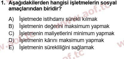 2018 Finansal Yönetim 1 Yaz Okulu 1. Çıkmış Sınav Sorusu