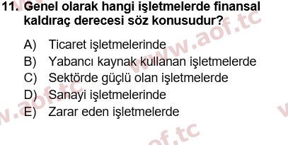 2018 Finansal Yönetim 1 Yaz Okulu 11. Çıkmış Sınav Sorusu