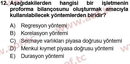 2018 Finansal Yönetim 1 Yaz Okulu 12. Çıkmış Sınav Sorusu