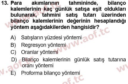 2018 Finansal Yönetim 1 Yaz Okulu 13. Çıkmış Sınav Sorusu