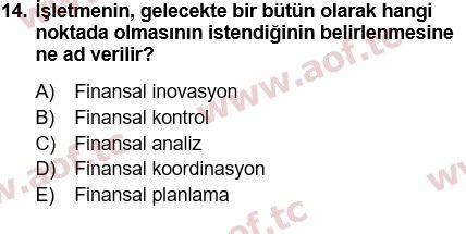 2018 Finansal Yönetim 1 Yaz Okulu 14. Çıkmış Sınav Sorusu