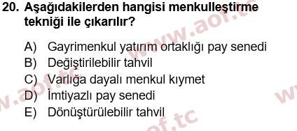 2018 Finansal Yönetim 1 Yaz Okulu 20. Çıkmış Sınav Sorusu