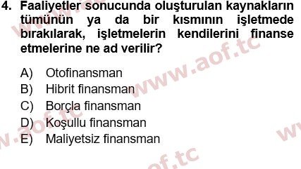 2018 Finansal Yönetim 1 Yaz Okulu 4. Çıkmış Sınav Sorusu