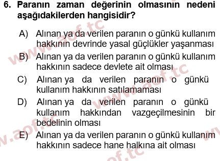 2018 Finansal Yönetim 1 Yaz Okulu 6. Çıkmış Sınav Sorusu