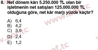 2018 Finansal Yönetim 1 Yaz Okulu 8. Çıkmış Sınav Sorusu