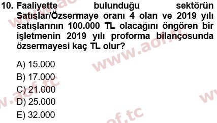 2019 Finansal Yönetim 1 Final 10. Çıkmış Sınav Sorusu