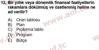 2019 Finansal Yönetim 1 Final 12. Çıkmış Sınav Sorusu