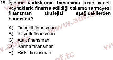 2019 Finansal Yönetim 1 Final 15. Çıkmış Sınav Sorusu