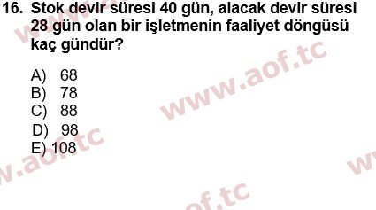 2019 Finansal Yönetim 1 Final 16. Çıkmış Sınav Sorusu